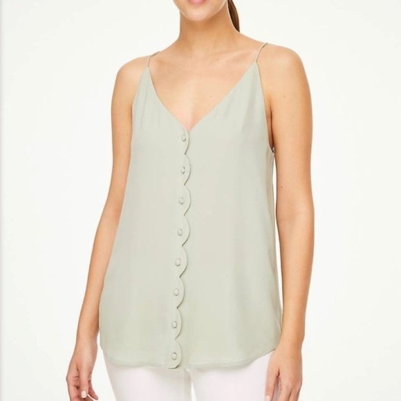 LOFT Tops - Loft Medium Sage Green Scalloped Cami Top
